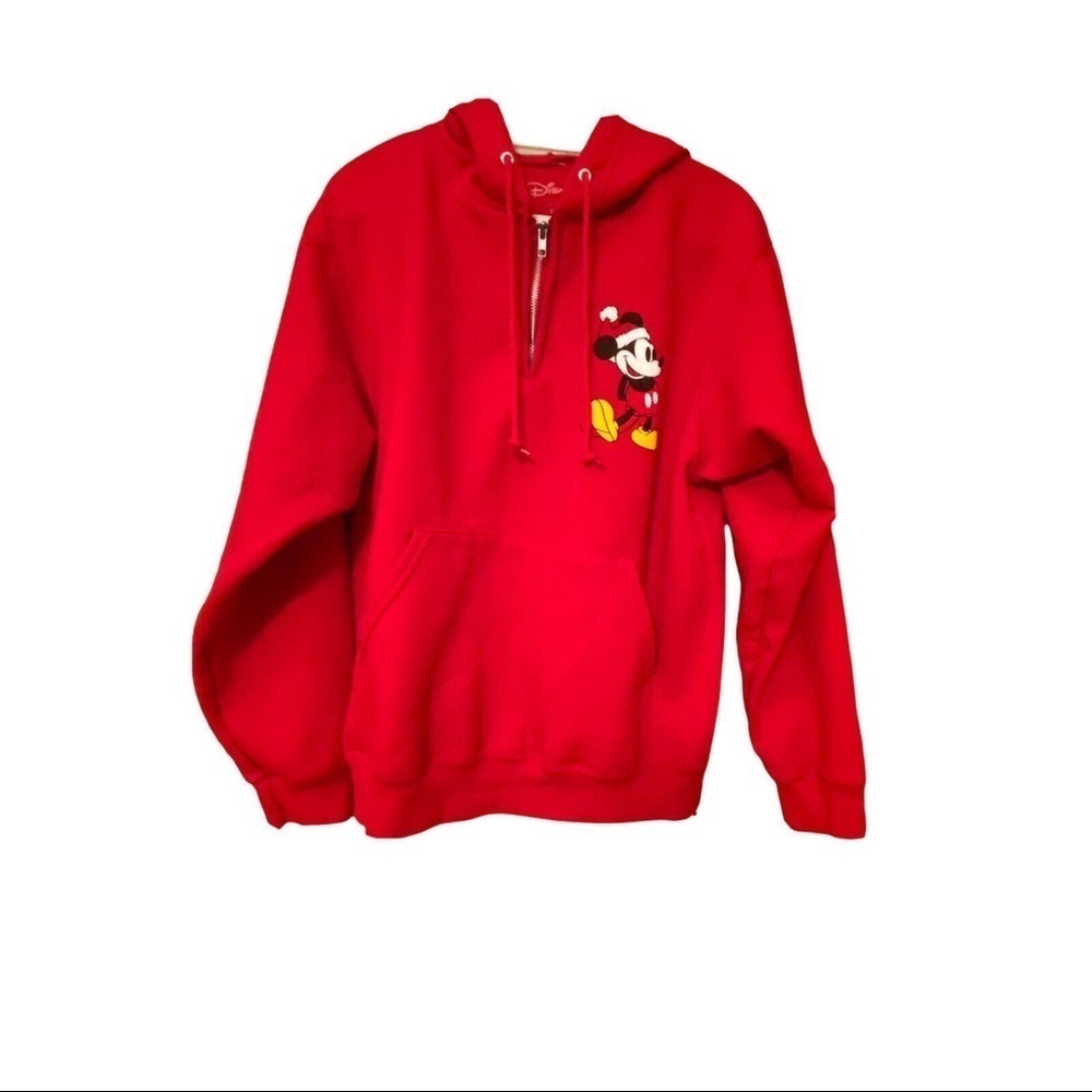 Disney Red Christmas Hoodie Mickey Mouse Santa Hat 1/4 Zip Womens Sz M. … - Picture 2 of 7